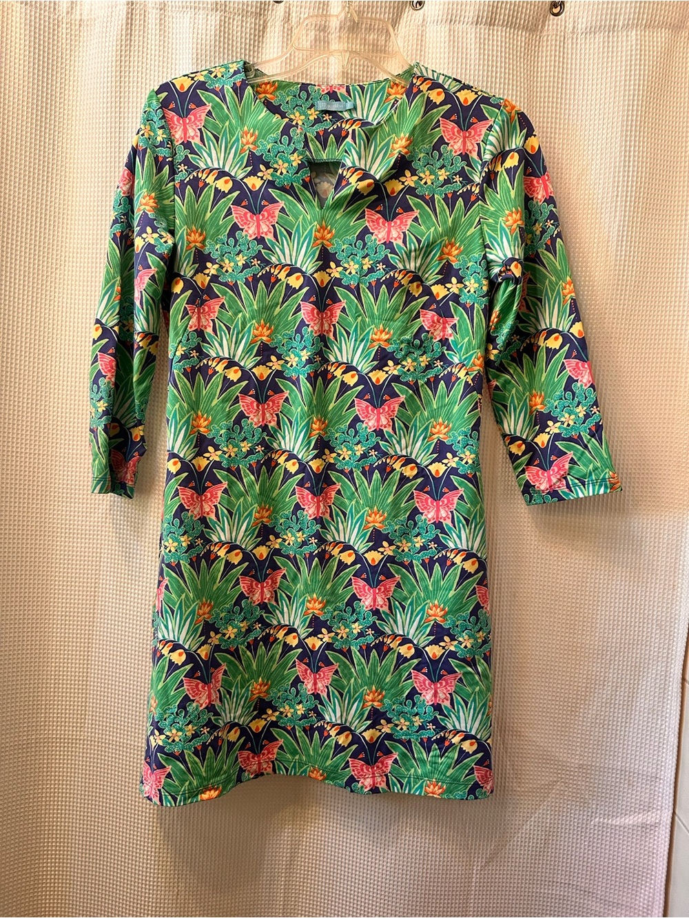 J. McLaughlin Tropical Butterfly-Print Midi Dress in Green & Pink
